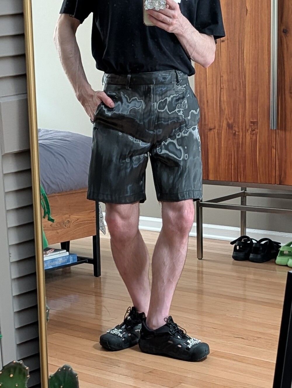Heliot Emil Gray Liquid Metal Shorts